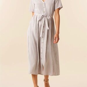 VETTA Tan Cream Buttoned Tie Front Midi Sundress